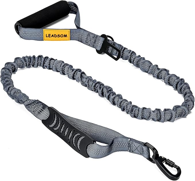 6FT Highly Reflective Heavy Duty Elastic Bungee Medium and Large Dog Leash Shock Absorbing with Comfortable Padded Handle and Traffic Handle Suitable for Training Grey