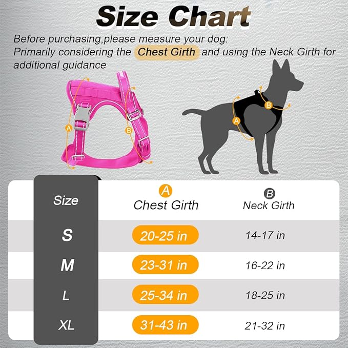BARKBAY Service Dog Vest Tactical Dog Harness Medium Large Sized Dog Tags Personalized No Pull Adjustable Harness Reflective K9 Working Training Easy Control Military Molle System(Pink,L)