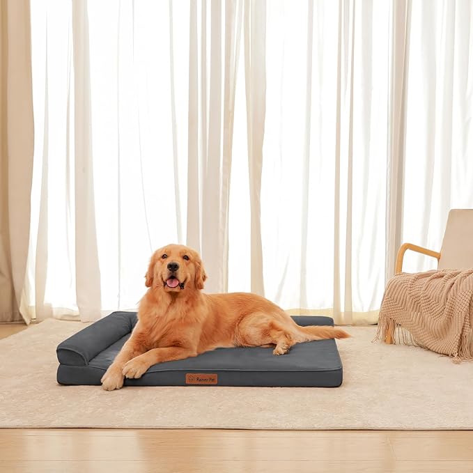 Orthopedic Dog Bed for Large Dogs, 44"x32"x6" Memory Foam Pet Bed with Washable Microsuede Cover, TPU Waterproof Liner & Nonskid Bottom, for Indoor, Outdoor, Crate ＆ Car Use, Dark Grey