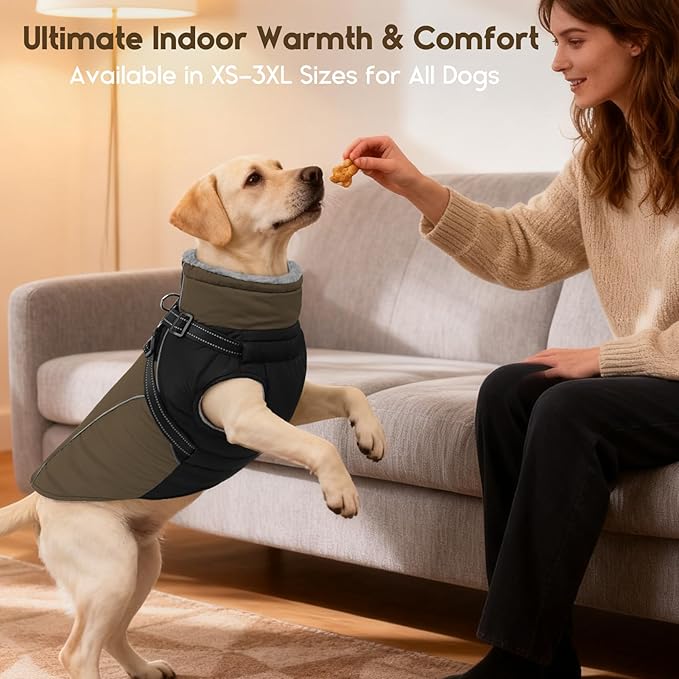 ASENKU Reflective Dog Coat with Built-in Harness, Windproof Fleece-Lined Dog Jacket for Small, Medium, Large Dogs, Warm Winter Vest with Turtleneck & Zipper (Navyblue S)