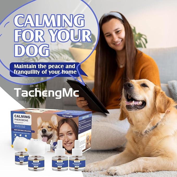 Dog Calming Pheromones Diffuser, 6 in 1 Kit Appeasing Pheromone Diffuser to Calm Dogs, Dog Anxiety Relief Lasting 120 Days with 2 Diffuser + 4 48ml Refill