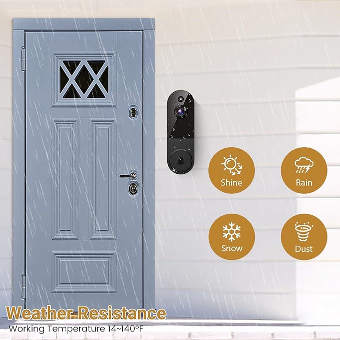 1080P Video Doorbell Camera, Wireless Indoor/Outdoor Surveillance Camera, Cloud Storage, 2.4G WiFi Only, AI Human Detection, Instant Alert, Night Vision, Two Way Audio (Black)