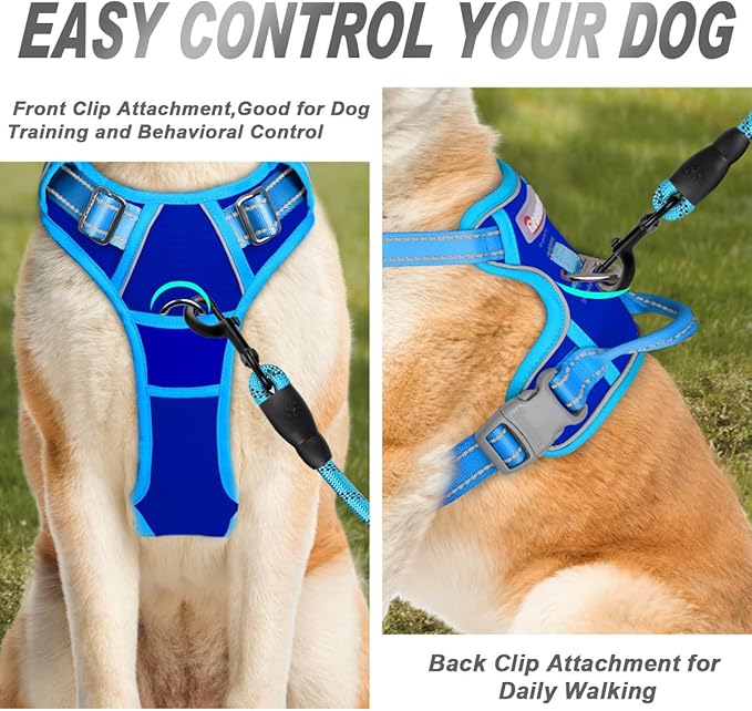BARKBAY No Pull Dog Harness Front Clip Heavy Duty Reflective Easy Control Handle for Large Dog Walking(Sapphire Blue & Blue,M)