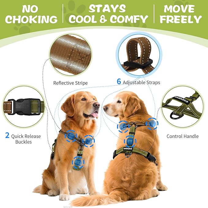 No-Pull Harness,Y-Shaped Design,Buckle-Neck Balance Harness with Reflective Stitching, Ideal for Dog Training and Night Walking, Padded Handle, Durable High-Tensile Nylon-Brown-M