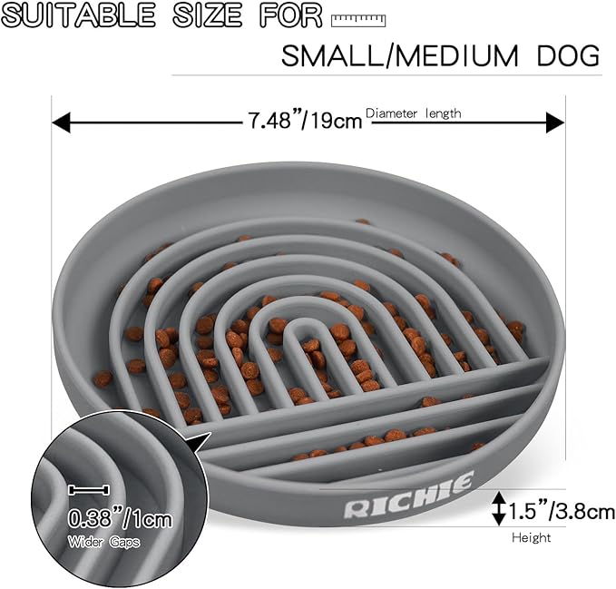 Slow Feeder Dog Bowls with Suction Cups, Silicone Puzzle Bowl for Slow Eating, Pets Slow Feeder Non-Slip Design Dishwasher Microwave Safe for Small Medium Dogs, Grey