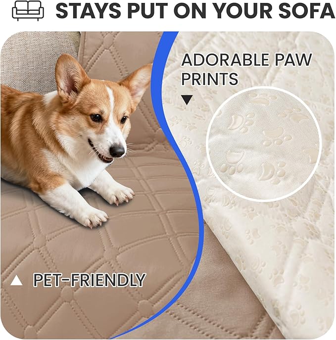 Waterproof Couch Covers for Pets, Waterproof Dog Bed Cover, Anti-Slip Soft Dog Blankets, Couch Cover for Dogs Washable, Pet Blanket for Puppy Large Dogs Cat (82x102 Inch, Khaki)