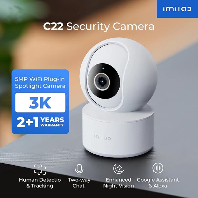 IMILAB C22 3K Security Indoor Camera - 360° View Home Camera with Color Night Vision for Baby/Pet Monitor, Plug-in 2.4Ghz WiFi 6 Inside Cam, 2-Way Audio, AI Detection, Local/Cloud Storage(White)
