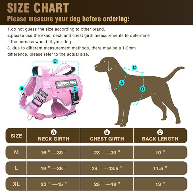 WINSEE Tactical Dog Harness for Medium Dog, Heavy Duty Service Working MOLLE Vest with 10 Pet Patches, 2X Metal Buckle Vest for Training Hunting Walking