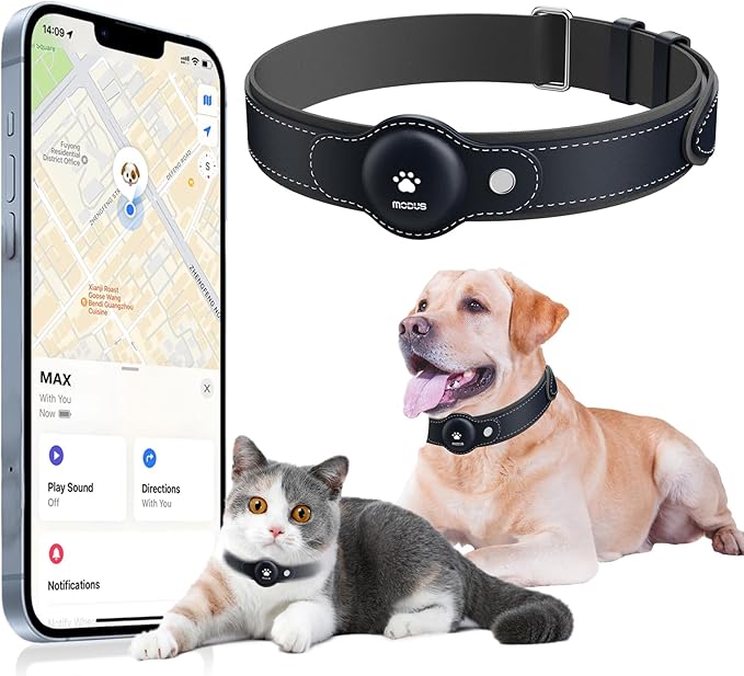 GPS Tracker for Dogs&Cats, 2 in 1 Pet Tracking Smart Collar (Only iOS), No Monthly Fee GPS Tracker Dog Collar, Real-time Location Comfortable PU Tracker for Small, Medium Large Dogs(Locator Included)