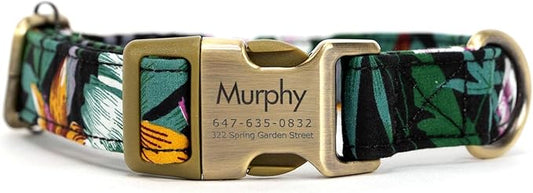 Personalized Dog Collar with Name and Phone Number Engraved,Adjustable Custom Puppy Collar,Organic Cotton Pet Collar for Small Medium Large Boy Girl Dogs