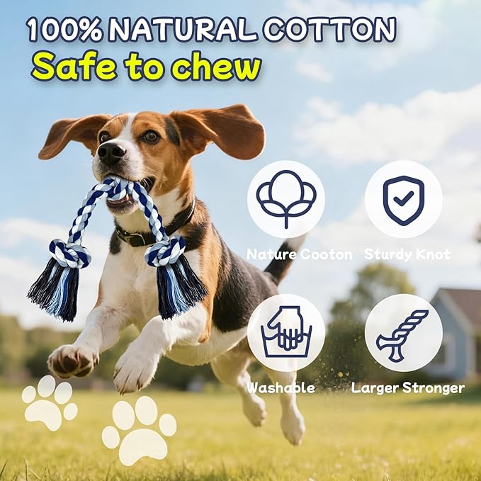 Rocfish [3 Pack] Puppy Dog Rope Toys, 17.8 in 3 Knots Chew Toy for Small Medium Dogs, Heavy Duty Puppy Rope Toy, Natural Cotton Pull Toy for Tug of War and Teeth Cleaning