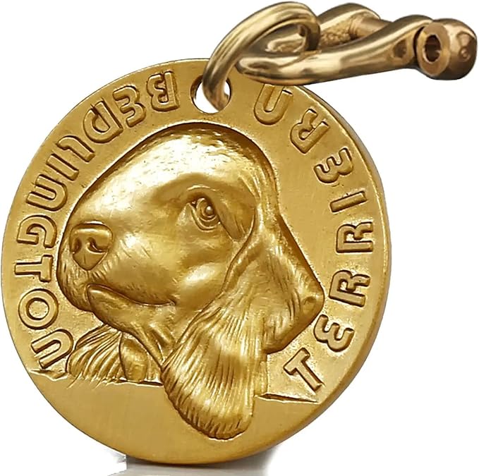 Vintage Pure Copper Pet ID Tags,Personalized Dog Tags,Three-Dimensional Relief Pet Pattern,Lettering on The Front and Back,Custom Pet Tags (B32-Bedlington Terriern)