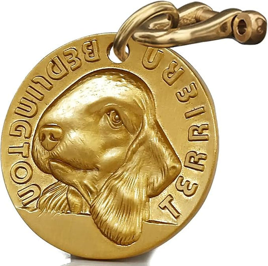 Vintage Pure Copper Pet ID Tags,Personalized Dog Tags,Three-Dimensional Relief Pet Pattern,Lettering on The Front and Back,Custom Pet Tags (B32-Bedlington Terriern)
