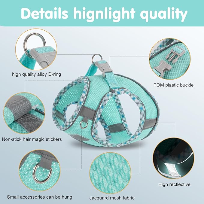 Dog Harness & Leash Set - No Pull Soft Breathable Small Dog Harness, Adjustable Reflective Step-in Vest for Puppy, Kitten, Cats
