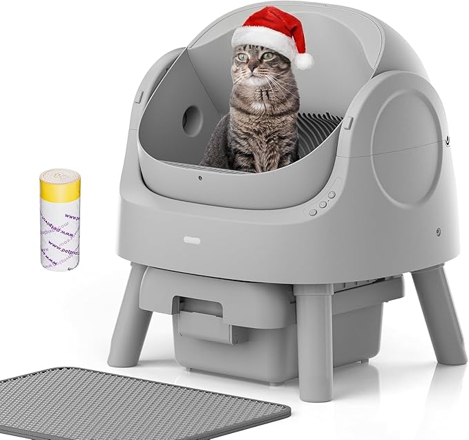 Automatic Self Cleaning Litter Box, with 4 Pairs Infrared Senor, Open-Top Design for Multi-Cat Homes, Comes with Liner Bags and Cat Litter Mat, Grey