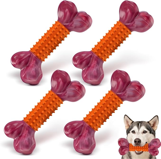 Apasiri Dog Toys for Aggressive Chewers Peanut Butter Flavored: 4-Pack Dog Bones for Large Dogs, 8" Chew Toys Long-Lasting, Tough Nylon & Rubber Dogs Toys