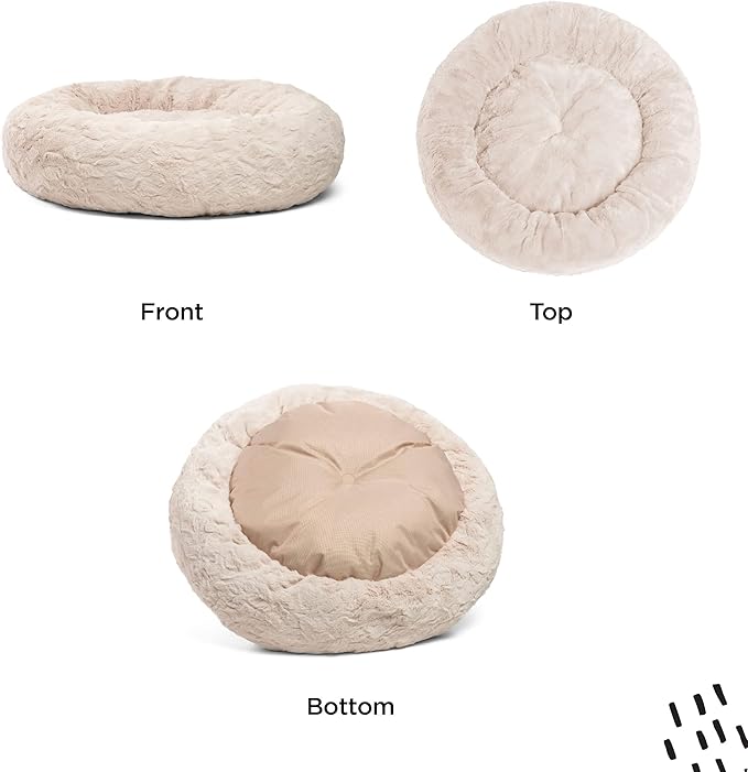 Best Friends by Sheri The Original Calming Donut Dog Bed – Washable Plush Pet Bed for Cats & Small Dogs up to 25 lbs, Lux Faux Fur, Oyster, Small (23" x 23")