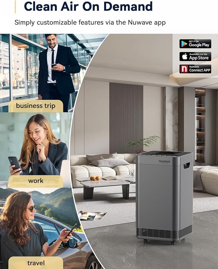 Nuwave OxyPure Zero Plus Air Purifier, Save on Filter Replacements, Covers up to 3210ft² Large Room with Powerful Motor, Captures 99.99% of Particles, Dust, Smells, Sleep Mode for Bedroom