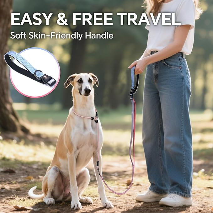 QQPETS Adjustable Slip Lead Dog Leash, Hands Free Waist Leash for Dog Walking, Reflective Training Lead with 360° Swivel Anti-Tangle, 4-7 ft Length for All Breeds