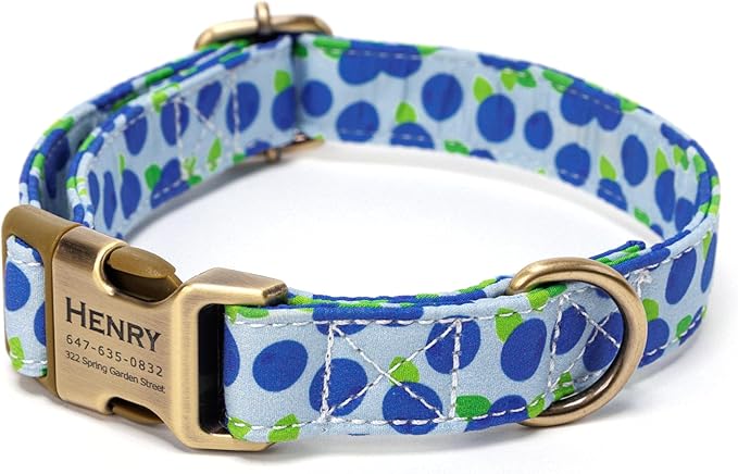 Personalized Dog Collar with Name and Phone Number Engraved,Adjustable Custom Puppy Collar,Organic Cotton Pet Collar for Small Medium Large Boy Girl Dogs
