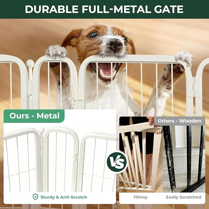 FXW Dog Gate Extra Wide Designed for Indoor Use, Adjustable Width Up to 137-inch Wide (24" H 6 Wire Panels for Puppies and Small Dogs), White