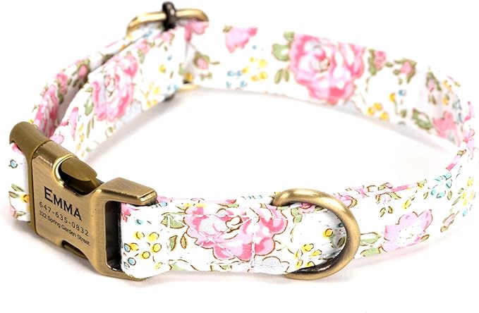 Personalized Dog Collar with Name and Phone Number Engraved,Adjustable Custom Puppy Collar,Organic Cotton Pet Collar for Small Medium Large Boy Girl Dogs