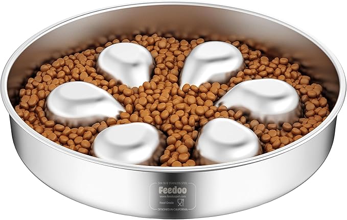 Slow Feeder Dog Bowl-3Cups for Large Breeds, Food Grade 304 Stainless Steel Dog Bowls with Non-Slip Base, Maze Pet Dish to Slow Down Eating, Dishwasher-Safe