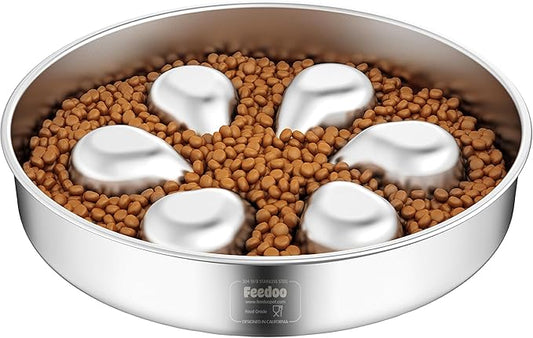 Slow Feeder Dog Bowl-3Cups for Large Breeds, Food Grade 304 Stainless Steel Dog Bowls with Non-Slip Base, Maze Pet Dish to Slow Down Eating, Dishwasher-Safe