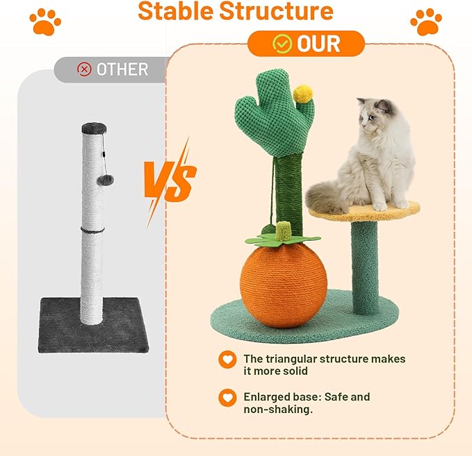 Sisal Scratching Post for Cat Kitten Small Cat Scratcher with Sugar Ball，Interactive Toy,Hanging Ball,Wooden 2 Level Track