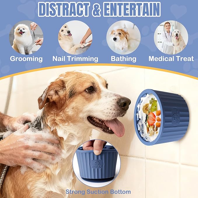 Dog Lick Bowl, Anxiety Relief Dog Licking Mat Freezer Treat Dispenser, Non-Slip Anti-Choking Silicone Slow Feeder Lick Bowl for Small Medium & Large Breed Dogs, BPA Free(Deep Blue,S)