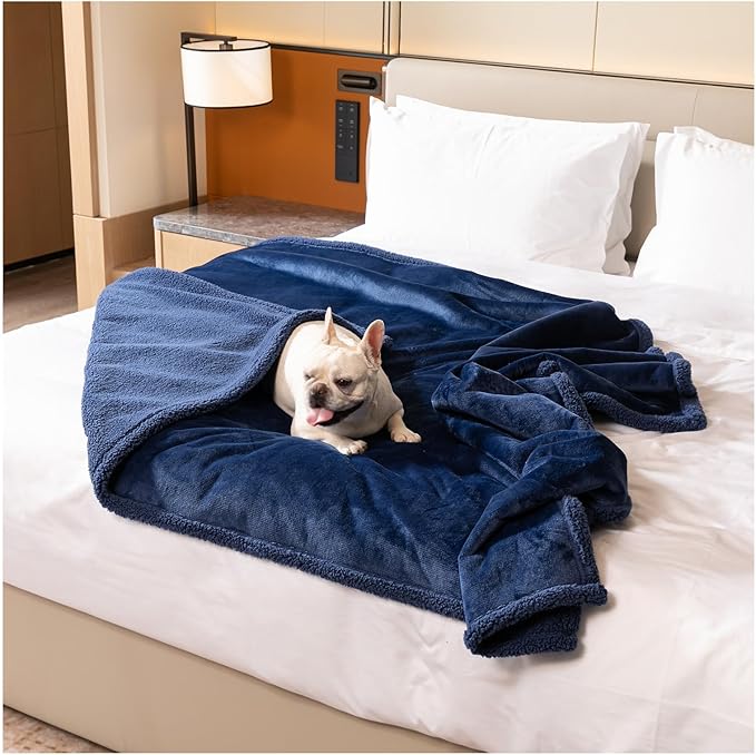 Waterproof Navy Pet Blanket for Dogs Reversible Jacquard Pets Puppy Throw Blankets Bed Cover Leakproof Sofa Couch Washable Cover Cat Doggie Blanket for Warm-Navy Blue,L