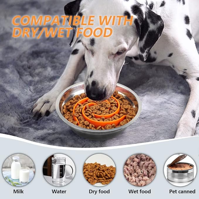 Slow Feeder Dog Bowls Insert, Animire Soft Silicone Slow Eating Dog Food Bowl for Small, Medium and Large Dogs, Compatible with Regular and Elevated Bowls