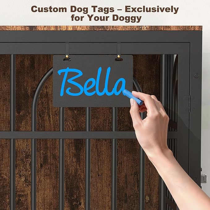 42" Dog Crate Furniture, Heavy Duty Dog Crates, Dog Kennel Furniture Indoor for Large Dog as TV Stand, Wooden Cage End Table for Indoor Decoration, Name Tag Escape-Proof Locks & Double Door
