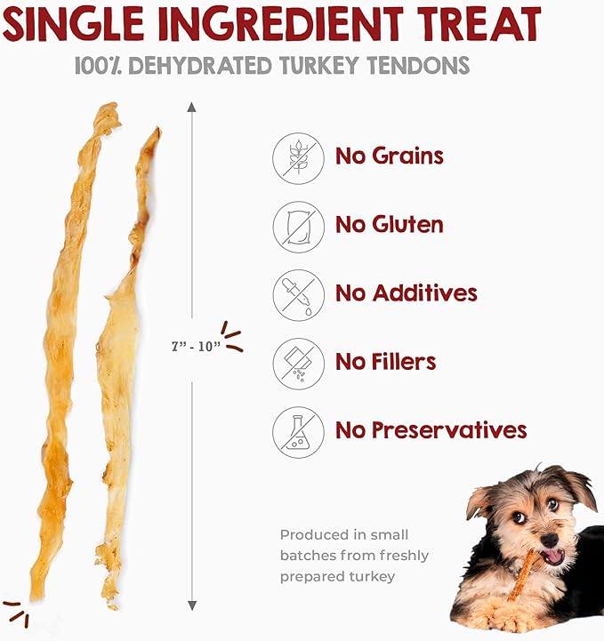 Riley's Turkey Tendons for Dogs - Dehydrated Treats for Small & Large Breeds - Promotes Dental Health - Made in The USA - 12 oz