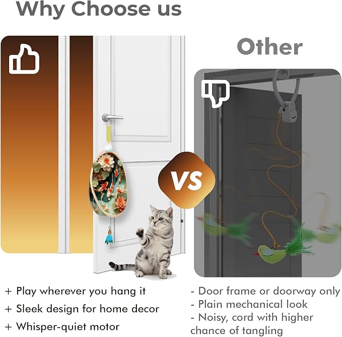 Interactive Cat Toys for Indoor Cats, Automatic Concealed Hide and Seek Hanging Feather Cat Toy, Rechargeable Motion-Activated Enrichment Toys for Bored Adult Cats (Fish Pond Pattern