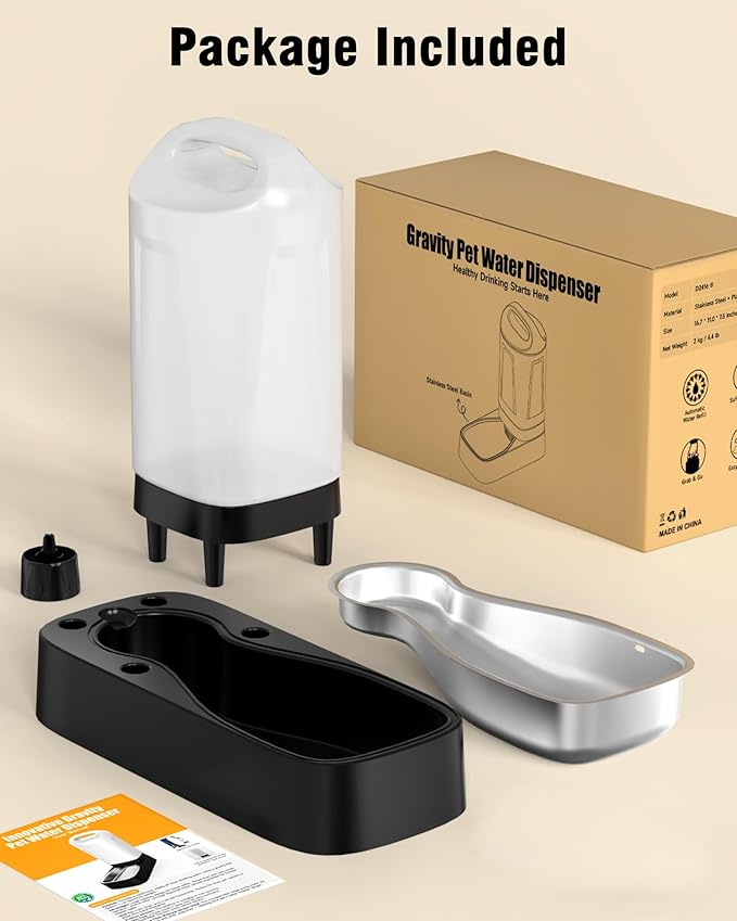 Automatic Dog Water Bowl Dispenser - 2.4 Gallon Stainless Steel Gravity Pet Water Feeder with Ergonomic Handle Design Anti Splash Drinking Bowl Without Filter Easy to Clean Multi Pet Use