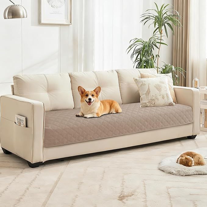 Waterproof Dog Blanket, Non-Slip Soft Pet Bed Cover, Couch Cover for Dogs Washable, Protects Sofa, Furniture, Crate, Car, Tear Resistant Leakproof Pet Blanket (30x53 Inch, Khaki)