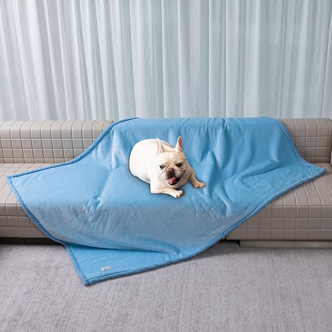 Waterproof Dog Throw Blanket Reversible Fluffy Blue Pet Bed Cover Puppy Blankets Leakproof Sofa Couch Washable Cover Cat Pet Blanket for Warm-Lake Blue,S