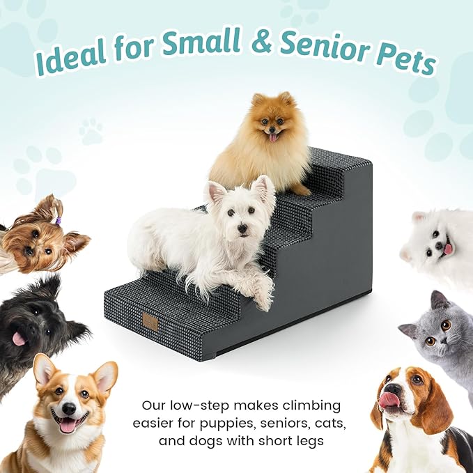 Dog Stairs for Small Dogs 17.7" H, 5-Step Gentle Incline Pet Step for Couch and Beds, Non-Slip Dog Ramp for Puppy Doggie Senior Cats, 17.7x29.5x17.7 Inch, Charcoal Grey