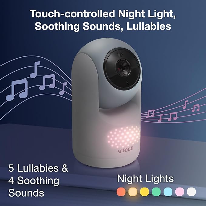 VTech Video Baby Monitor with 7" Color LCD Screen, Rechargeable Battery, Video Streaming, Audio Streaming, Pan-Tilt-Zoom, Touch Multi-Color Night Light, Two-Way Talk, Long Range: Advanced Max Blue