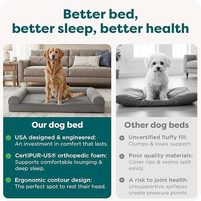 Furhaven Orthopedic Dog Bed for Large Dogs w/ Removable Bolsters & Washable Cover, For Dogs Up to 95 lbs - Plush & Suede Sofa - Gray, Jumbo/XL