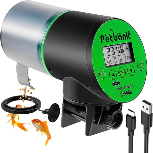Automatic Fish Feeder for Aquariums - Rechargeable Auto Fish Food Dispenser Timer Feeder with USB Charger Cable，LCD Screen, Customized Schedule