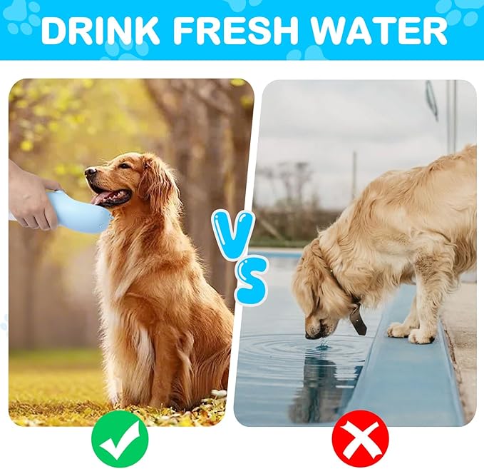 Dog Water Bottle, Leak Proof Portable Puppy Water Dispenser with Drinking Feeder for Puppy Small Medium Large Dogs Pet Outdoor Walking, Hiking, Travel, Food Grade Plastic (19oz Blue)