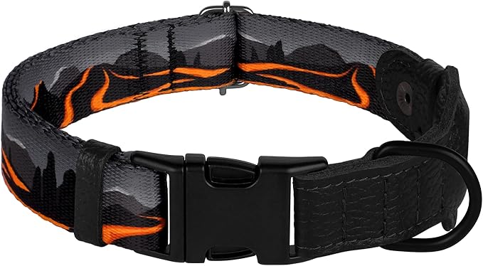 AirTag Dog Collar with Metal Buckle - Printed Nylon Soft Leather Dog Collar with Apple AirTag Holder - Secure Tracking GPS Pet Collars for Girl Boy Small Large Dogs (M, 14"-18" Neck Fit, Hawaii)