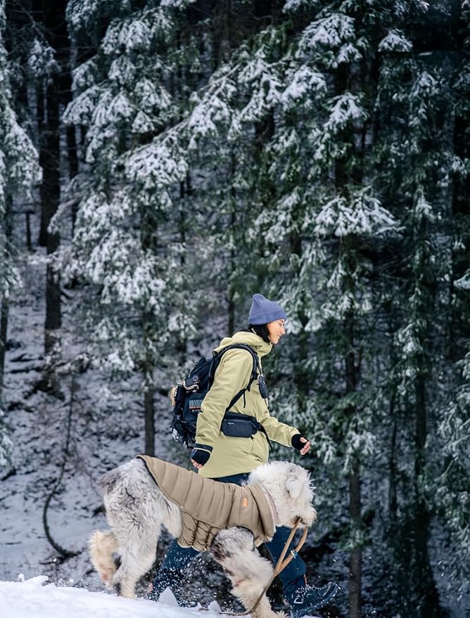 SPACE LION Dog Puffer Jacket, Down Winter Coat, Durable Outdoor Coat for Cold and Windy Conditions, Lightweight & Adjustable Fit Coats for Small Dogs, (Camel, Size 8 Gift Box)