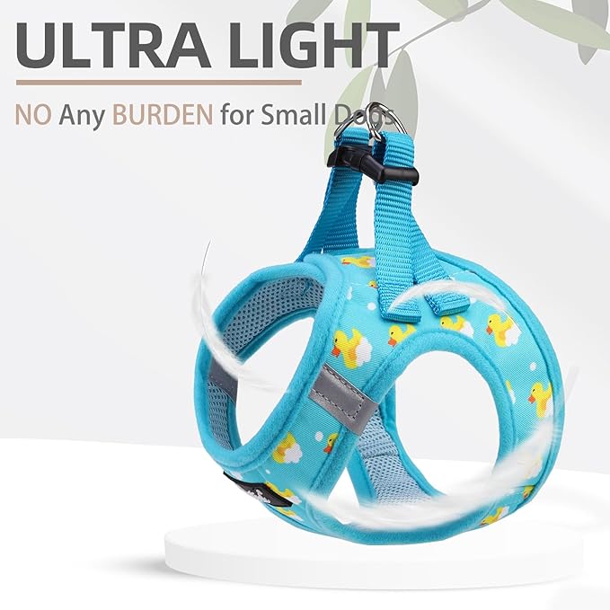 PUPTECK Dog Harness and Leash Set for Small Medium Dogs No Pull Step-in Soft Mesh Puppy Cat Vest Harnesses Reflective at Night, Blue Duck, M