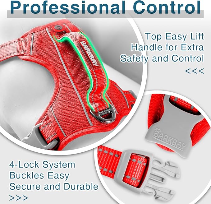 BARKBAY Dog Harness No Pull with ID Tag Pocket - Heavy Duty, Reflective, Easy Control for Large Dogs(Red,XL)