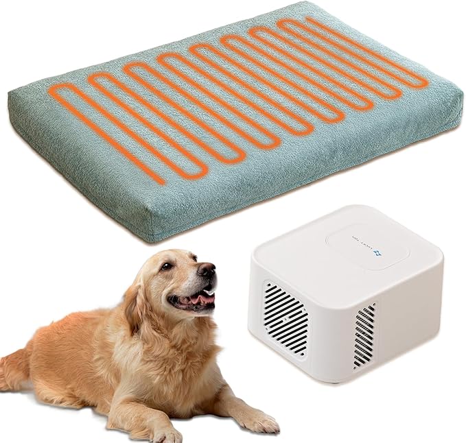 Pet Bed Cooling System, Consistent Warm and Cold Water Pad, No Electric Shock or Chemical Gel Needed, Machine Washable Bed, Ideal for Home and Crates (Cooling & Heating Green, 41" x 28")