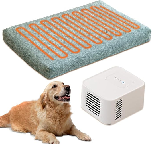 Pet Bed Cooling System, Consistent Warm and Cold Water Pad, No Electric Shock or Chemical Gel Needed, Machine Washable Bed, Ideal for Home and Crates (Cooling & Heating Green, 41" x 28")