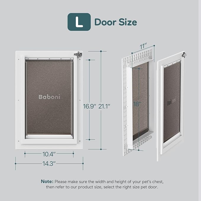 Baboni 3-Flaps Pet Door for Interior and Exterior Doors, Durable Plastic Frame and Telescoping Tunnel, Aluminum Lock/Metal Panel, Strong Magnetic Flaps, Never Rust Dog Door (Pets Up to 100 Lb) -Large